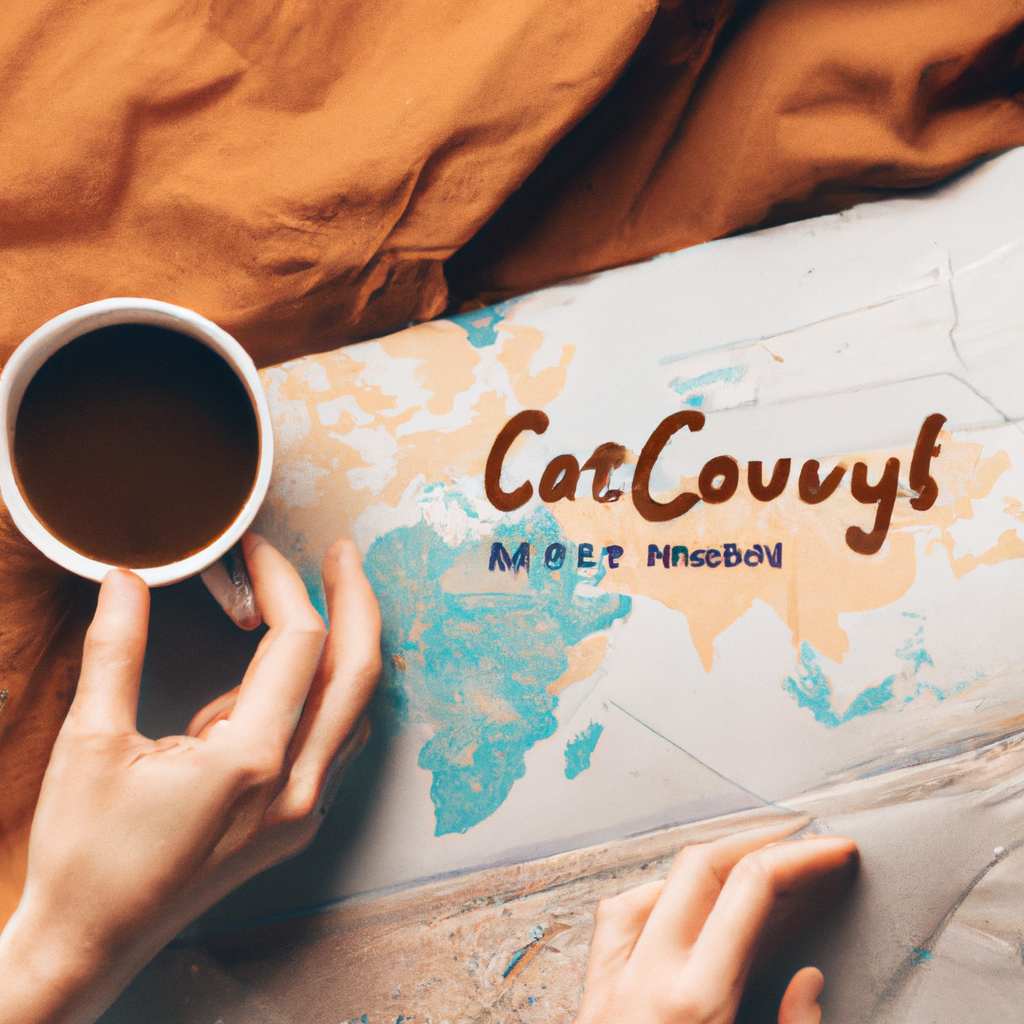 A hand holding a paper map with coffee stain and handwriting notes